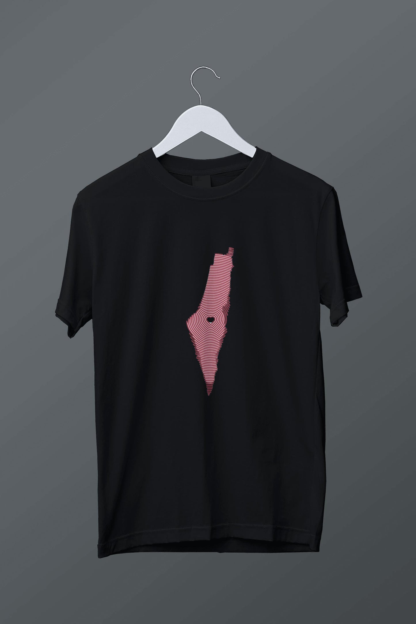 Kalp Detaylı Filistin Haritası Temalı Baskılı T-shirt