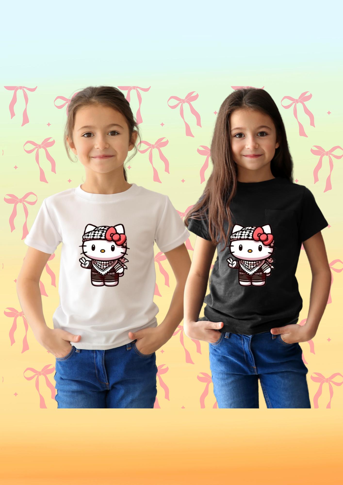 Filistin Bayraklı Hello Kity Baskılı Çocuk Tişörtü