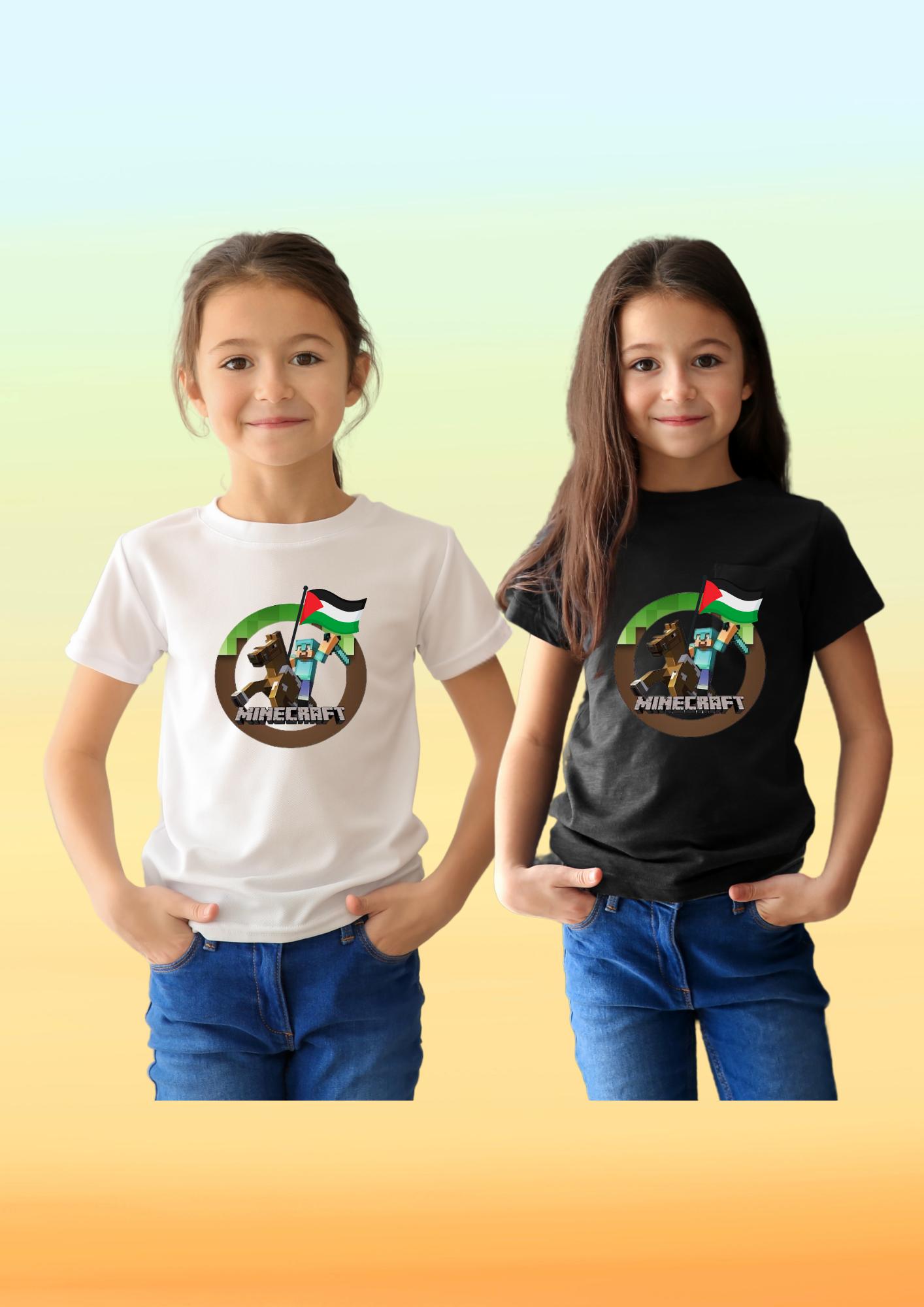 Filistin Bayraklı Minecraft Baskılı Çocuk Tişörtü