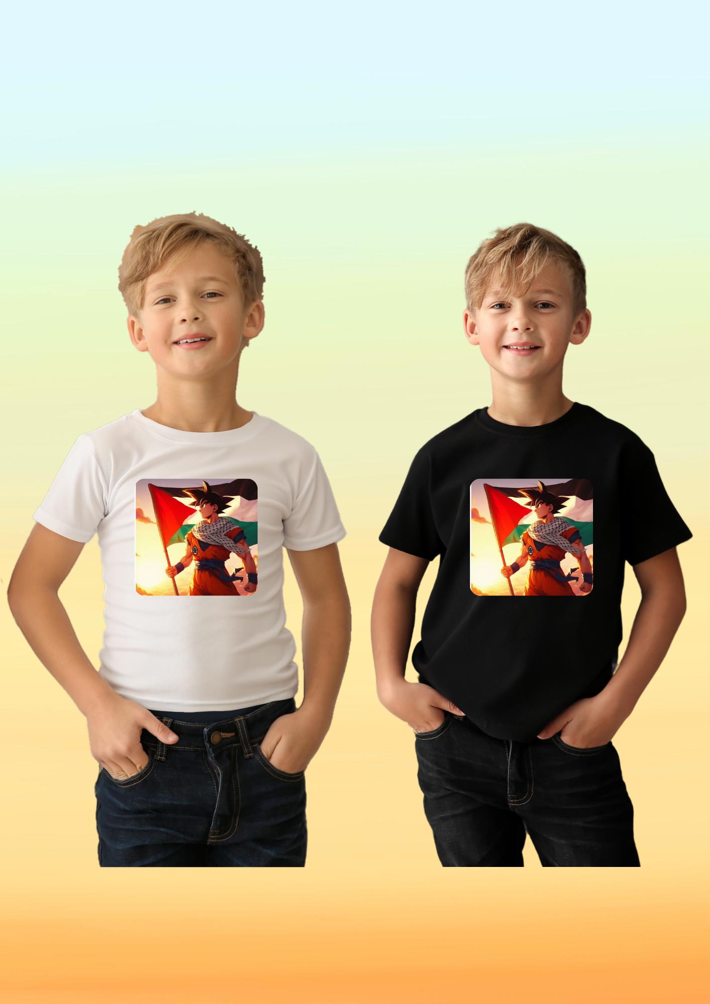 Filistin Bayraklı Anime Baskılı Çocuk Tişörtü
