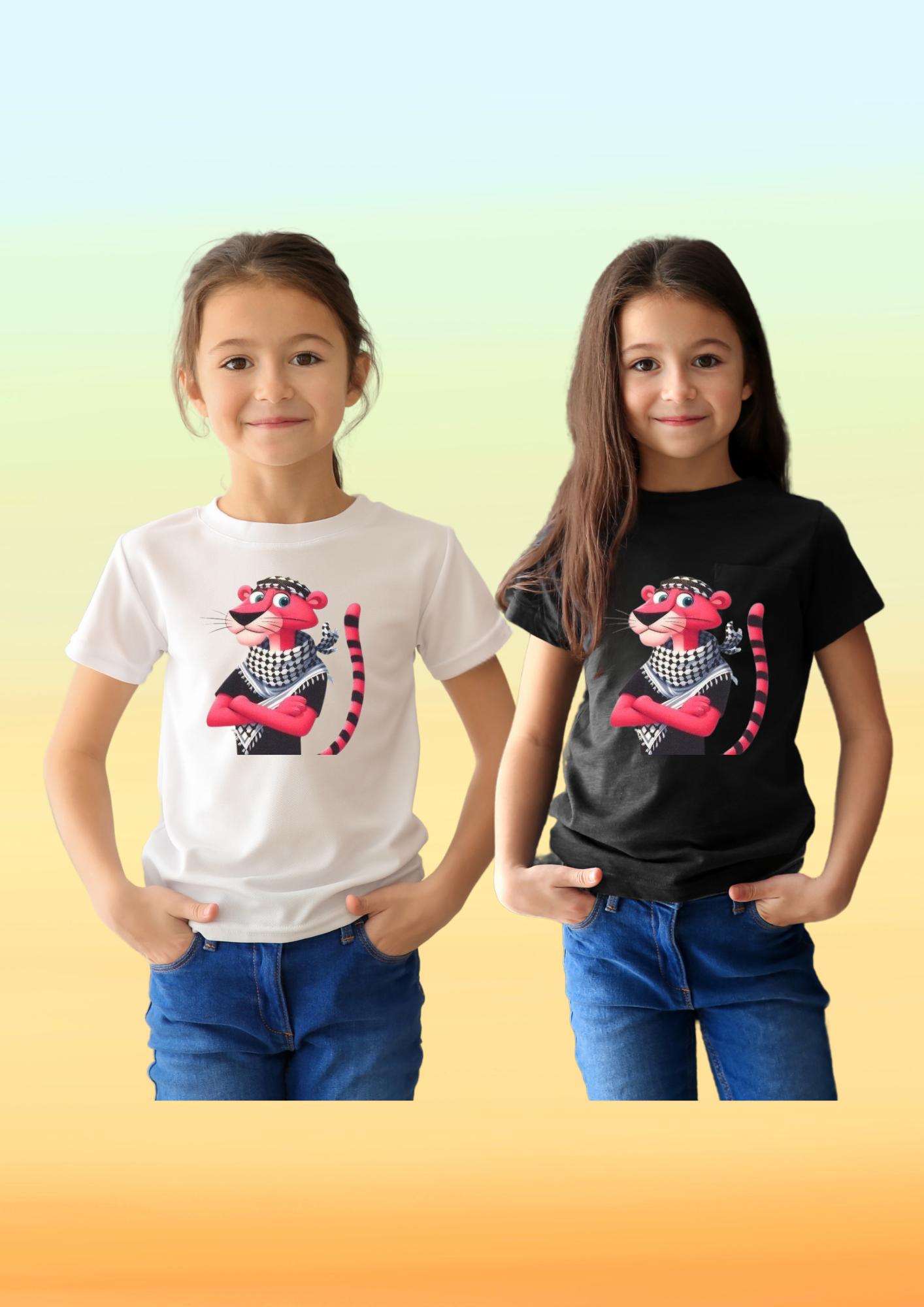 Kefiyeli Pembe Panter Baskılı Çocuk Tişörtü