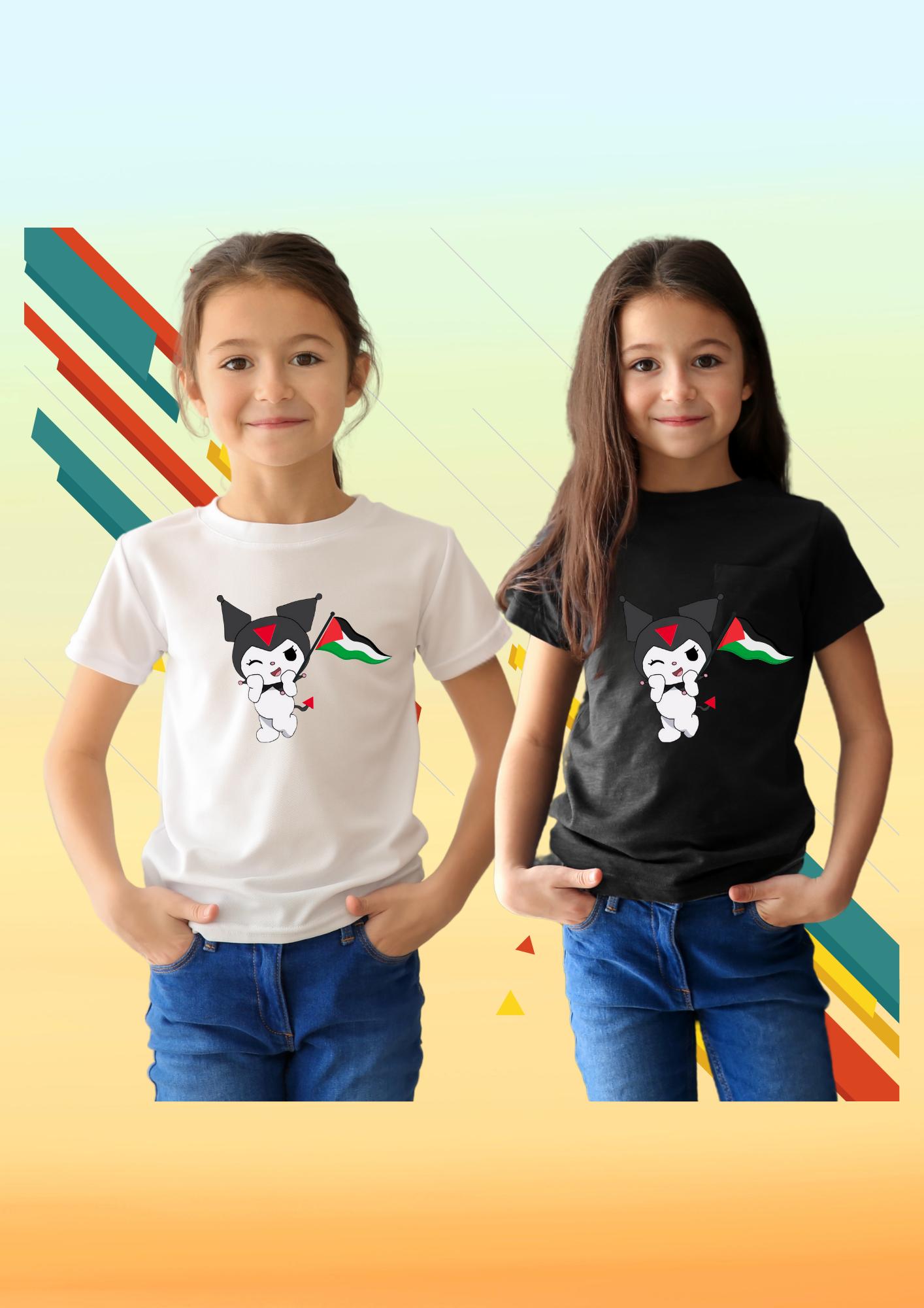 Filistin Bayraklı Kuromi Baskılı Çocuk Tişörtü