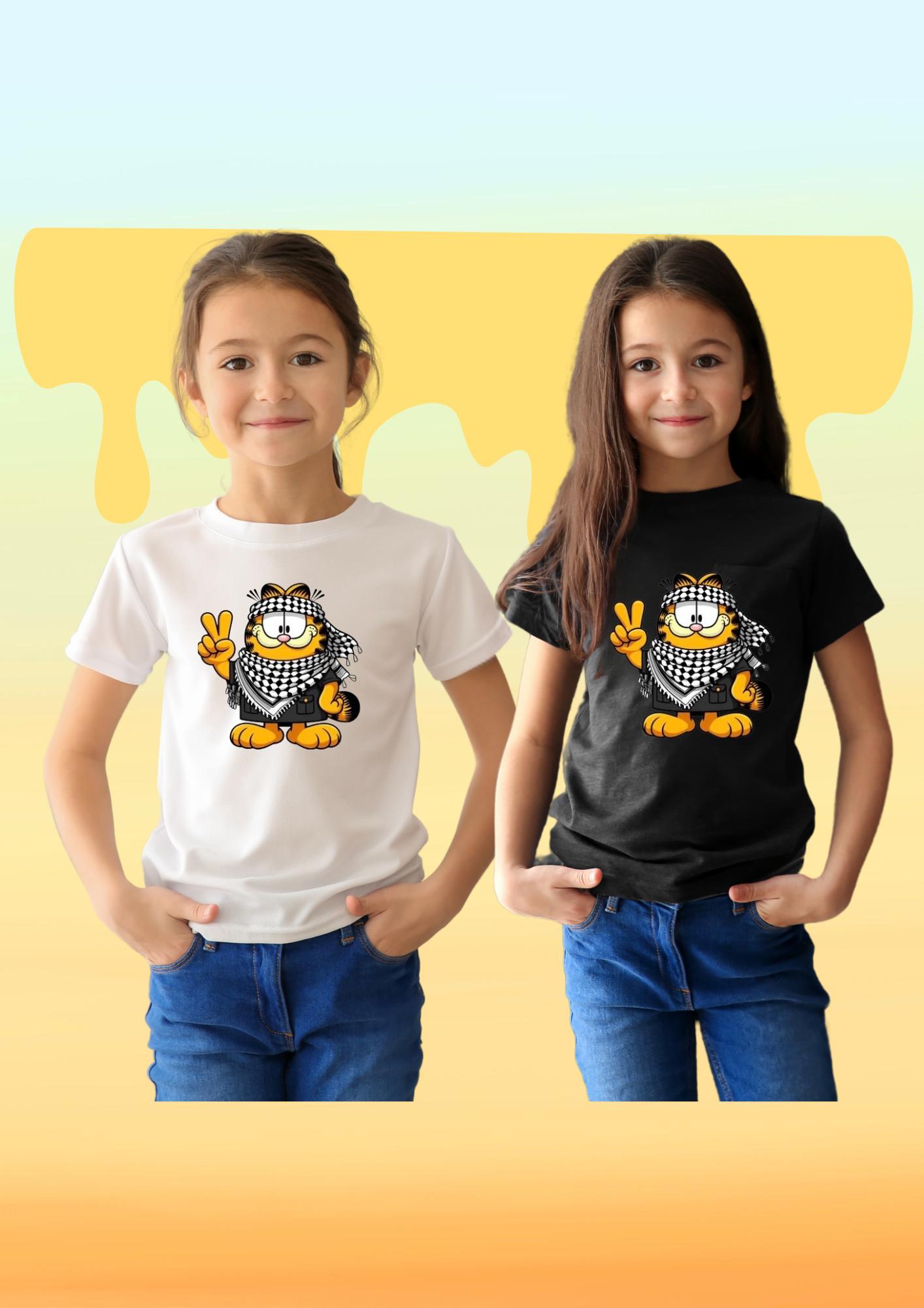 Kefiyeli Garfield Baskılı Çocuk Tişörtü