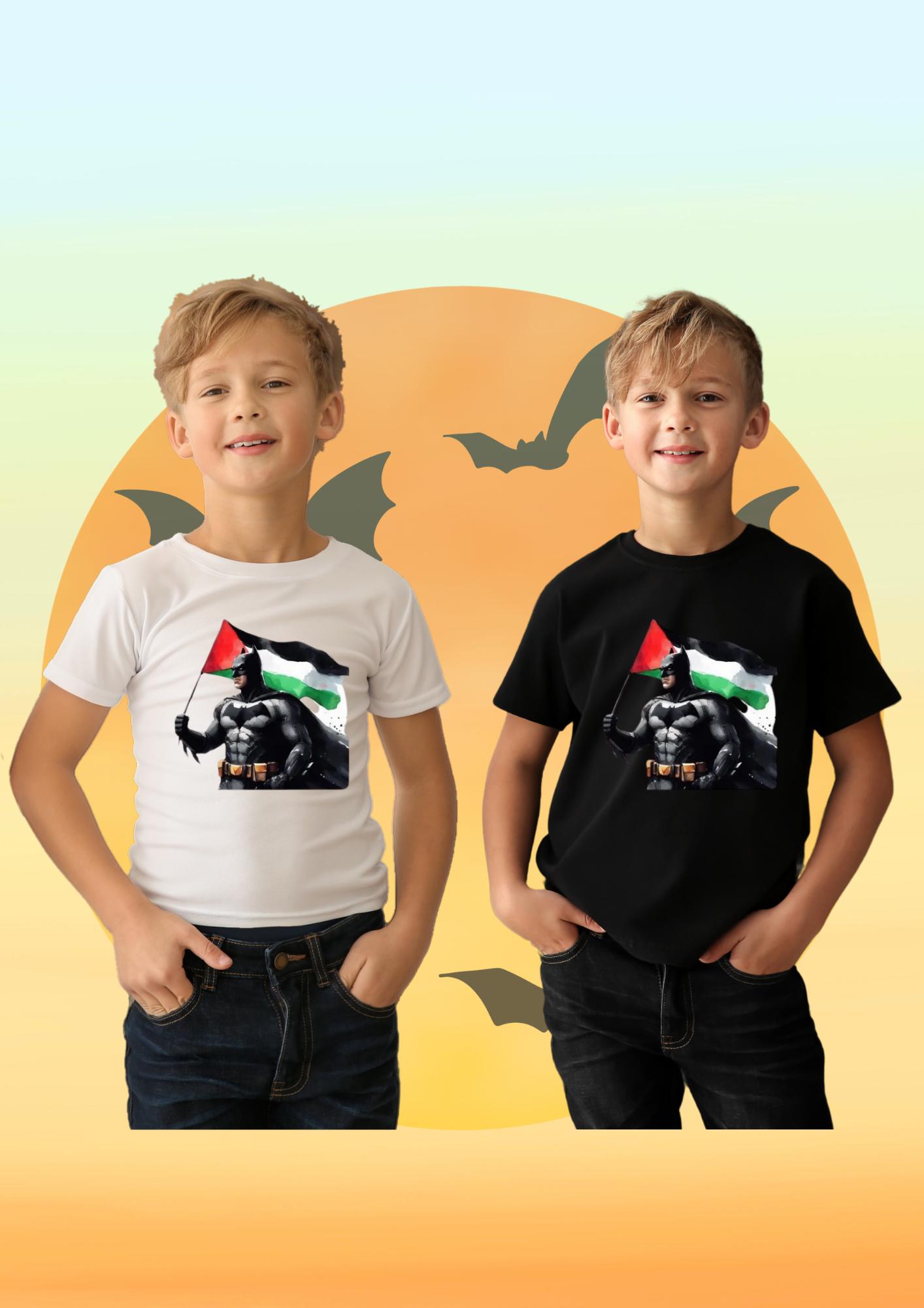 Filistin Bayraklı Batman Baskılı Çocuk Tişörtü