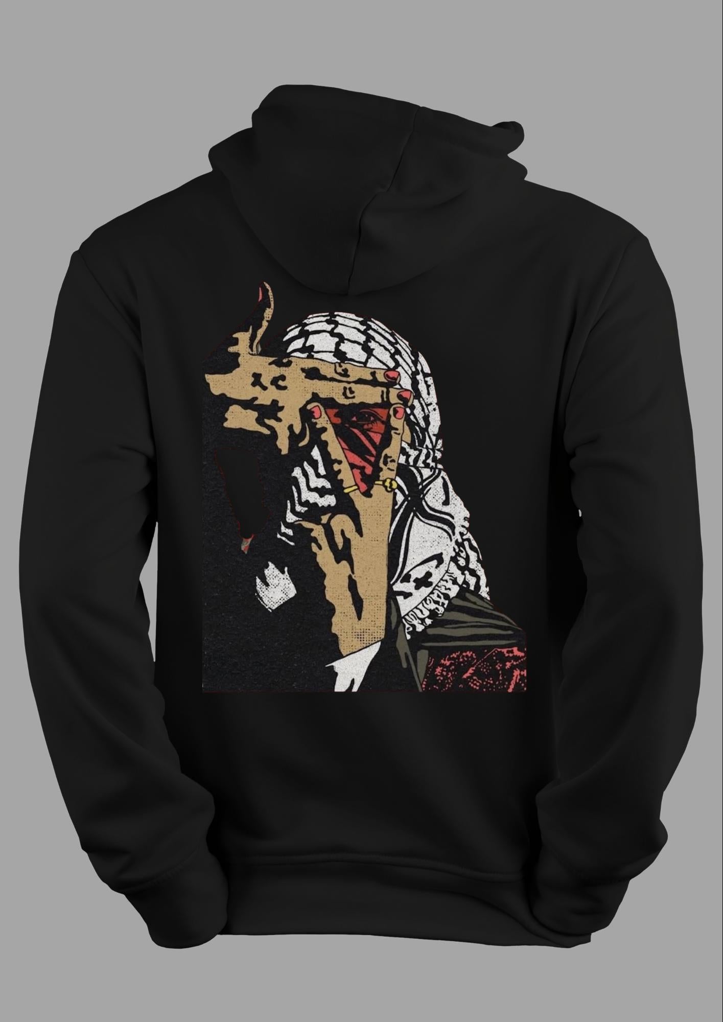 Kefiyeli Filistin Temalı Baskılı Hoodie