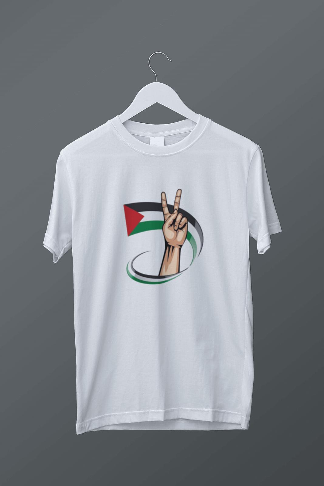 Filistin Temalı Özgürlük İşareti Baskılı T-shirt