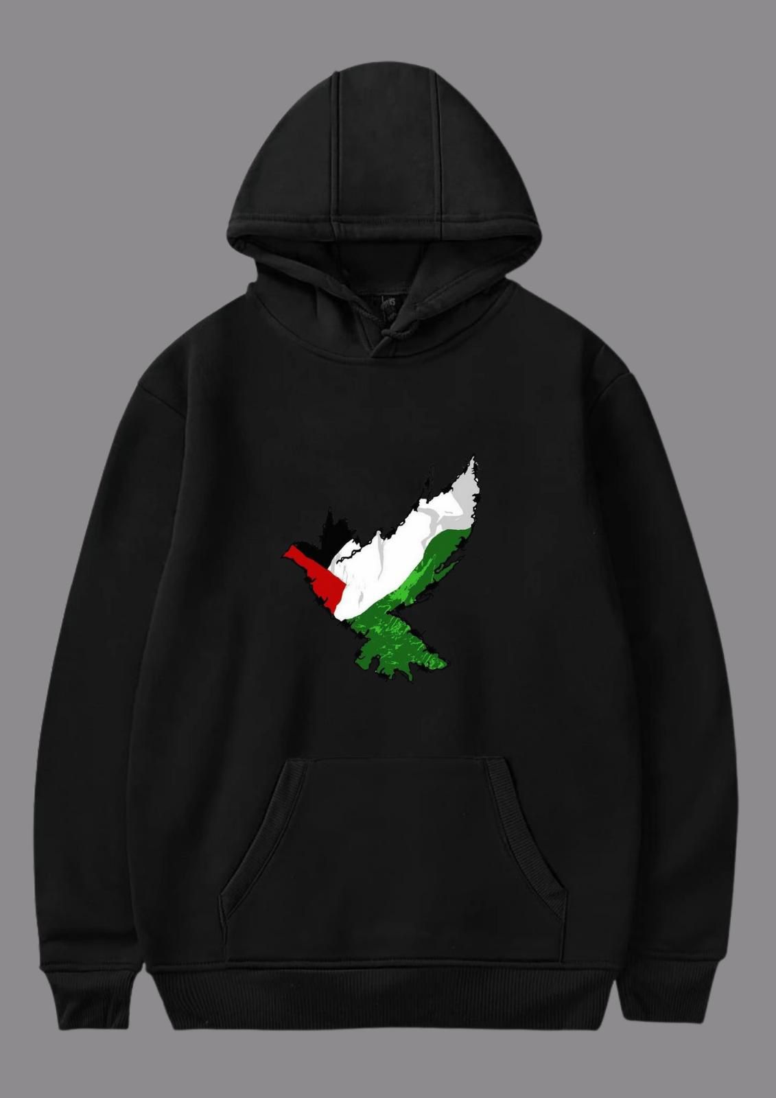 Filistin Bayrağı Renkli Kuş Baskılı Hoodie