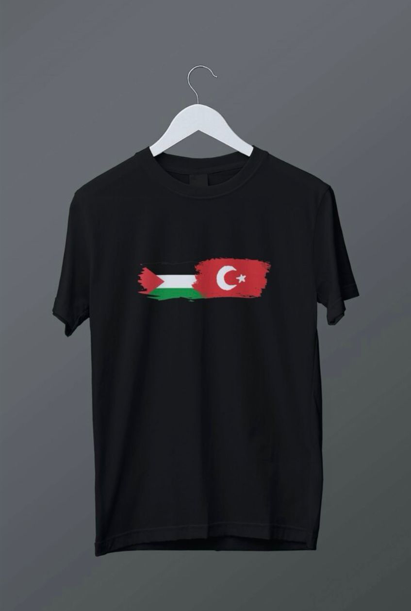 Türkiye ve Filistin Bayrak Baskılı T-shirt