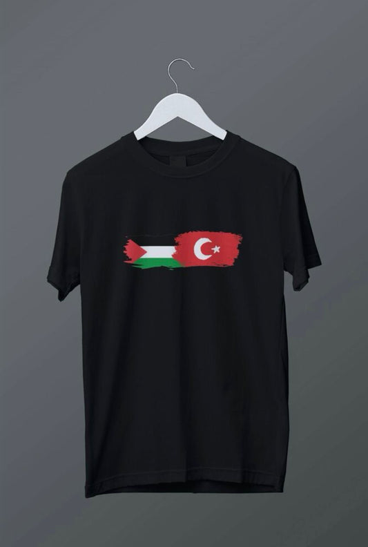 Türkiye ve Filistin Bayrak Baskılı T-shirt