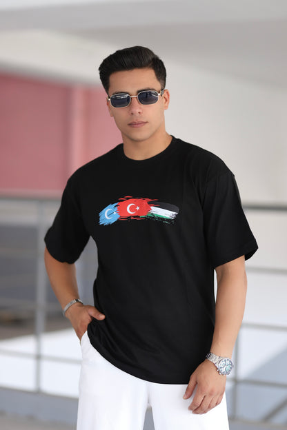 Üç Bayrak Temalı Baskılı Tişört
