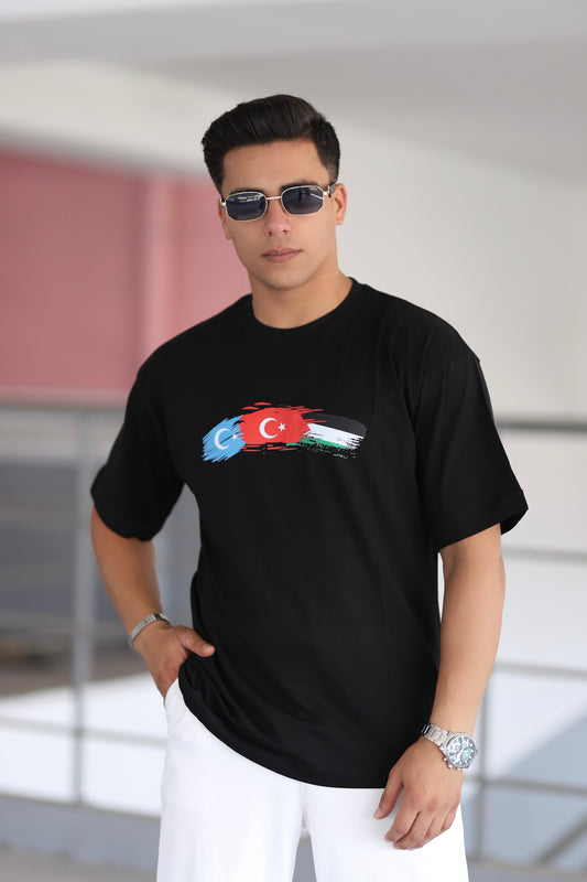 Üç Bayrak Temalı Baskılı Tişört