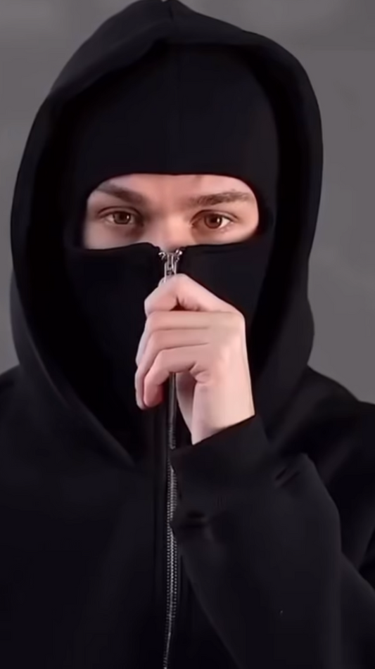 Fermuarlı Yüz Maskeli Hoodie