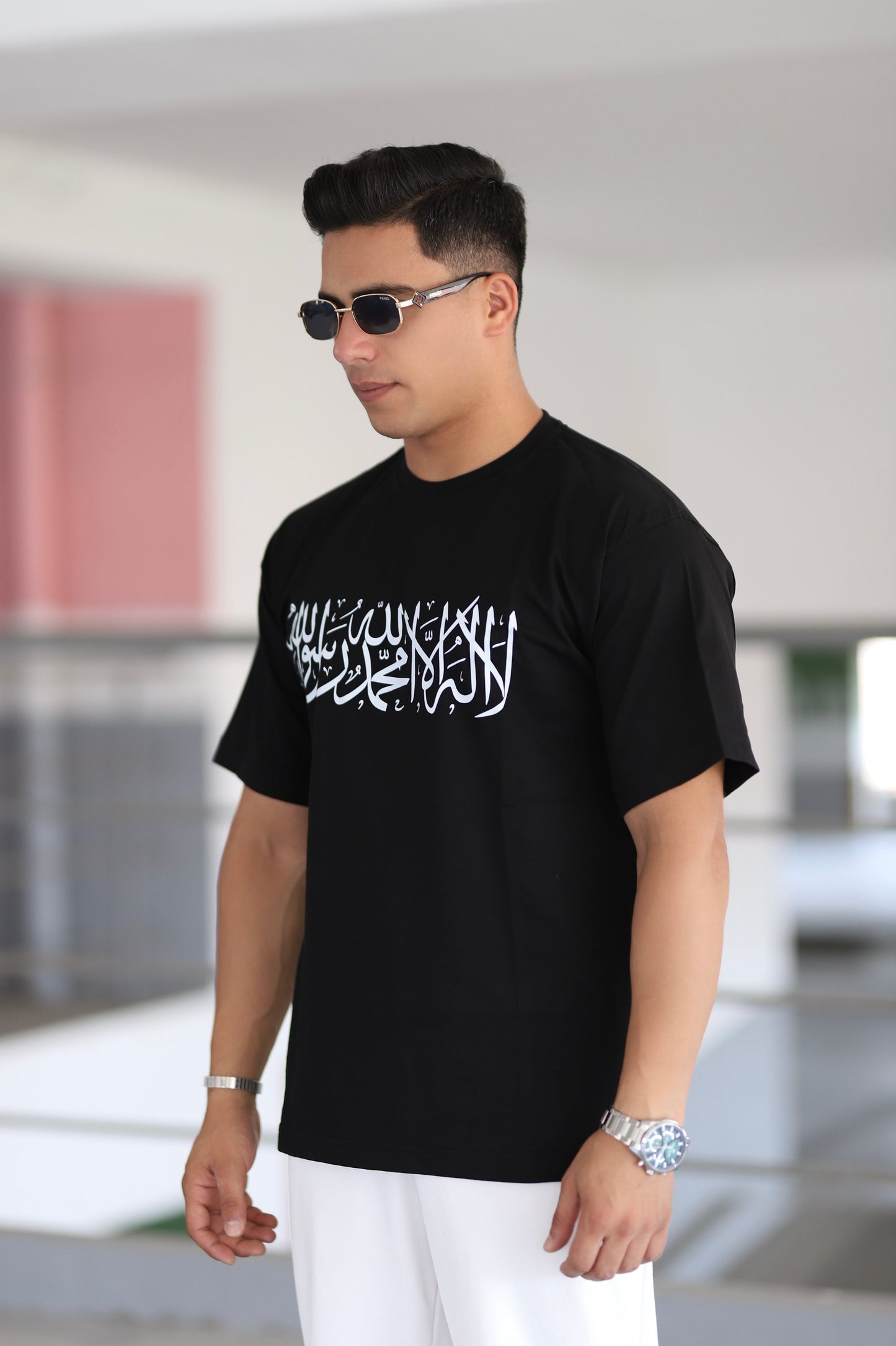 Kelime-i Tevhid Yazılı Baskılı T-shirt