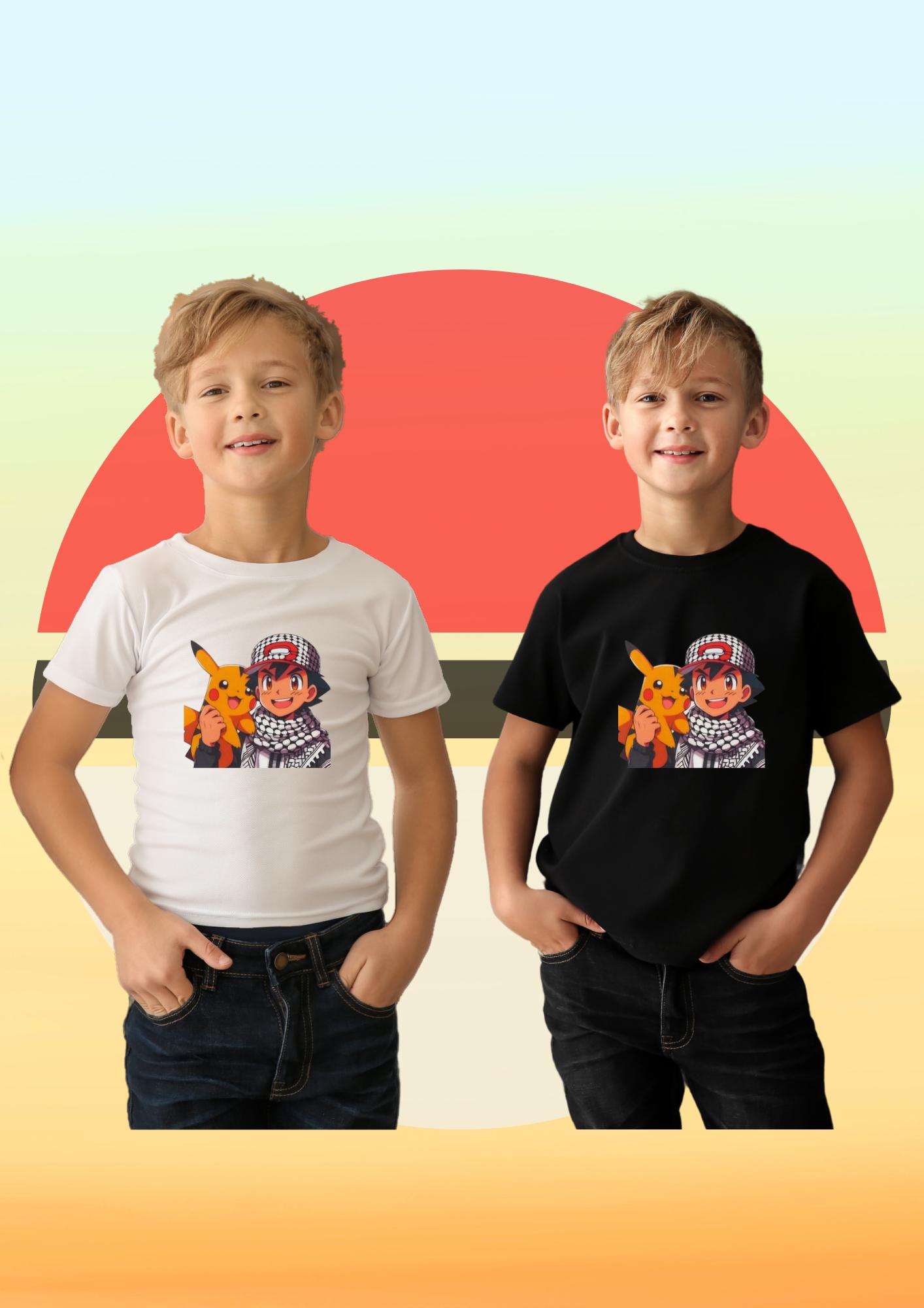 Kefiyeli Pokemon/Pikachu Baskılı Çocuk Tişörtü