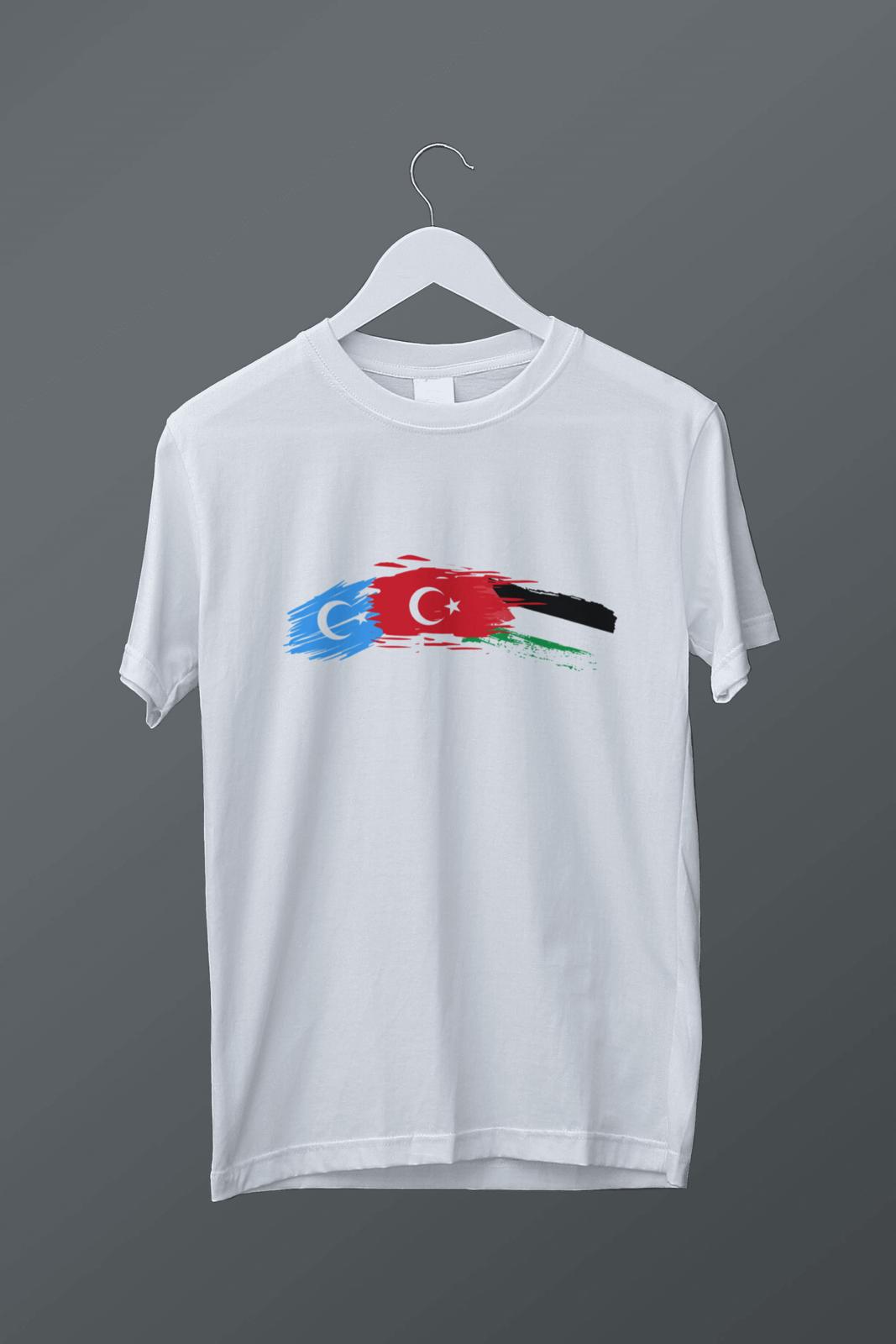 Üç Bayrak Temalı Baskılı Tişört