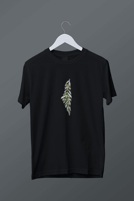 Zeytin DalıFilistin Haritası Baskılı Siyah T-shirt