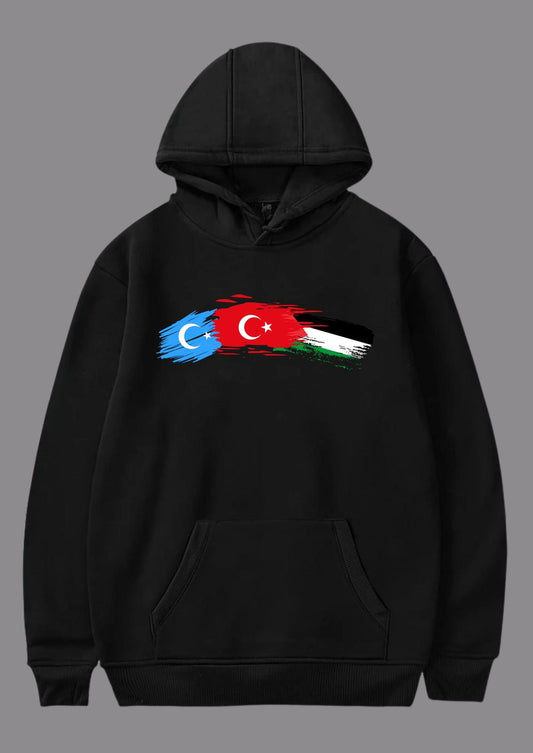 Üç Bayrak Baskılı Hoodie