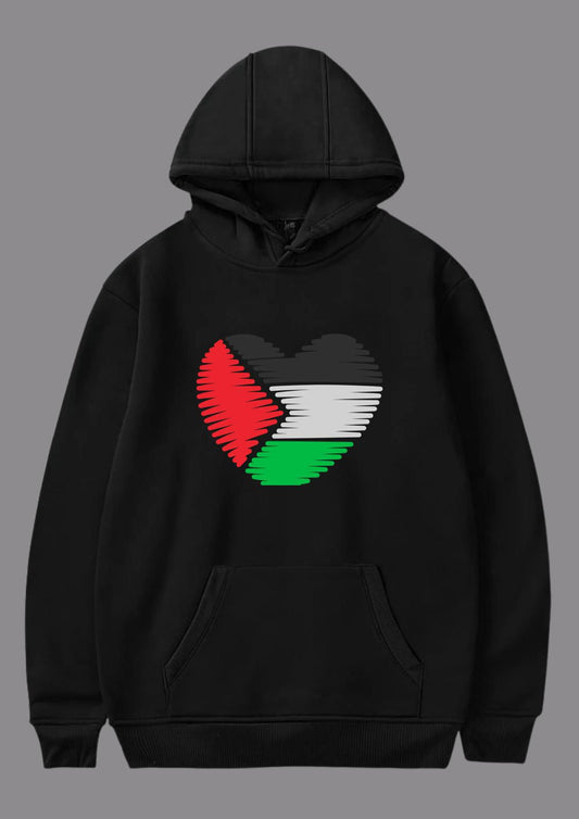 Filistin Bayrağı Temalı Kalp Baskılı Hoodie