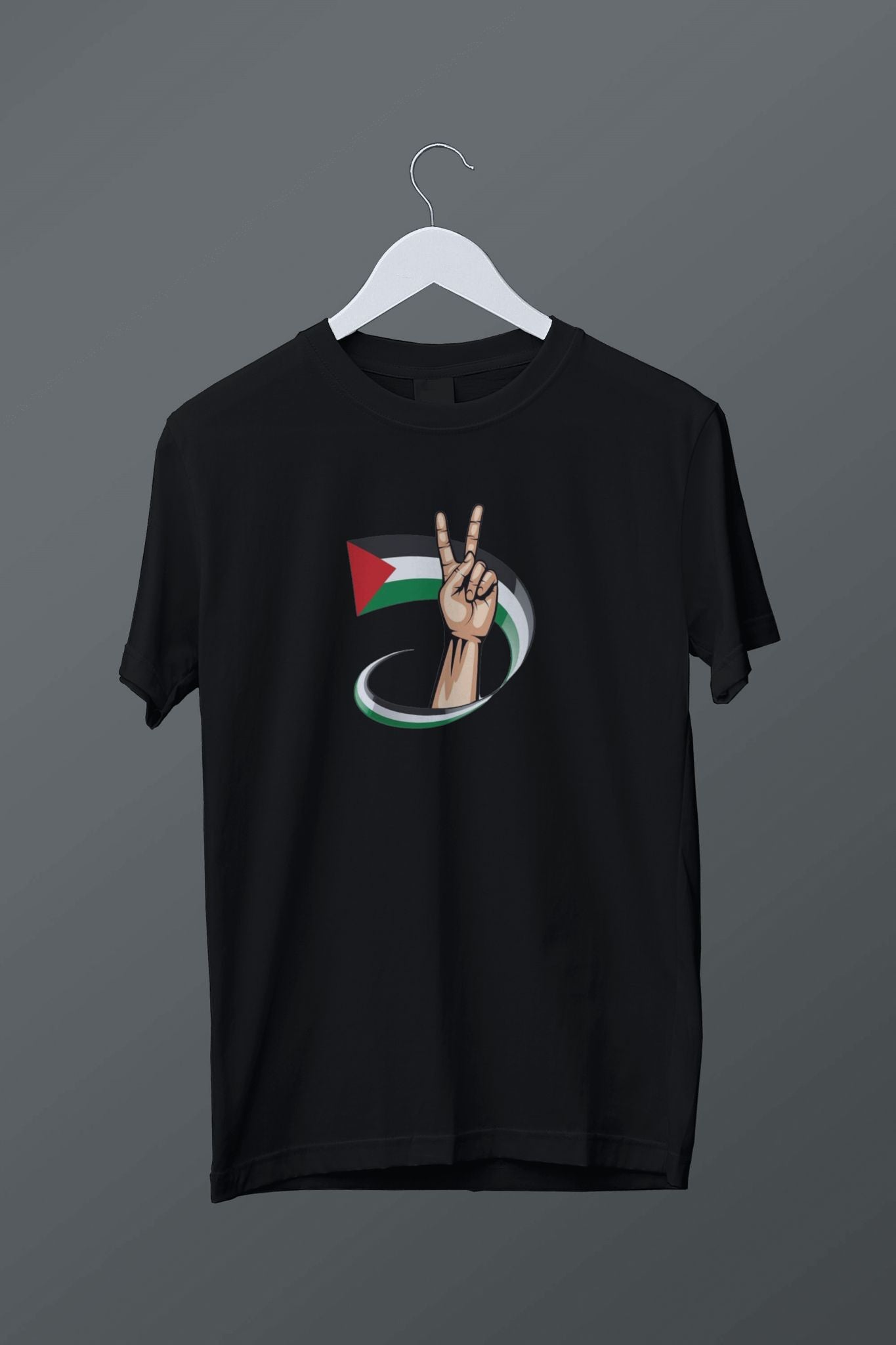 Filistin Temalı Özgürlük İşareti Baskılı T-shirt