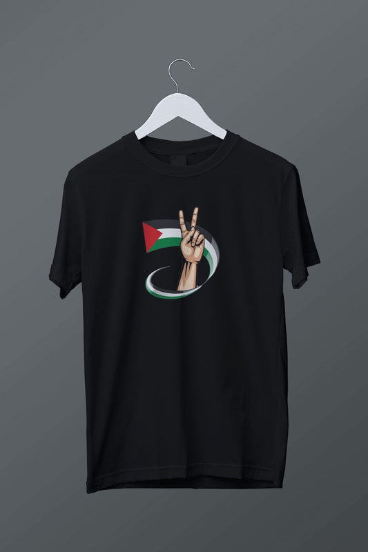Filistin Temalı Özgürlük İşareti Baskılı T-shirt