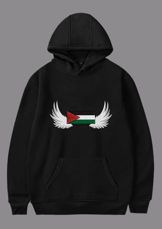 Filistin Bayraklı Melek Kanadı Baskılı Hoodie